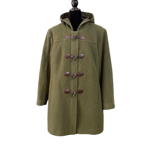 $279 L.L. Bean Classic Lambswool Duffel Coat Olive Green Bellandi Women's 2X - Picture 1 of 14